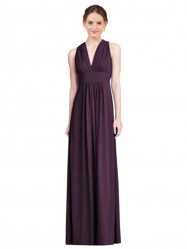 Sleeveless V-Neck Soft Chiffon Grape Long Bridesmaid Dress Bath