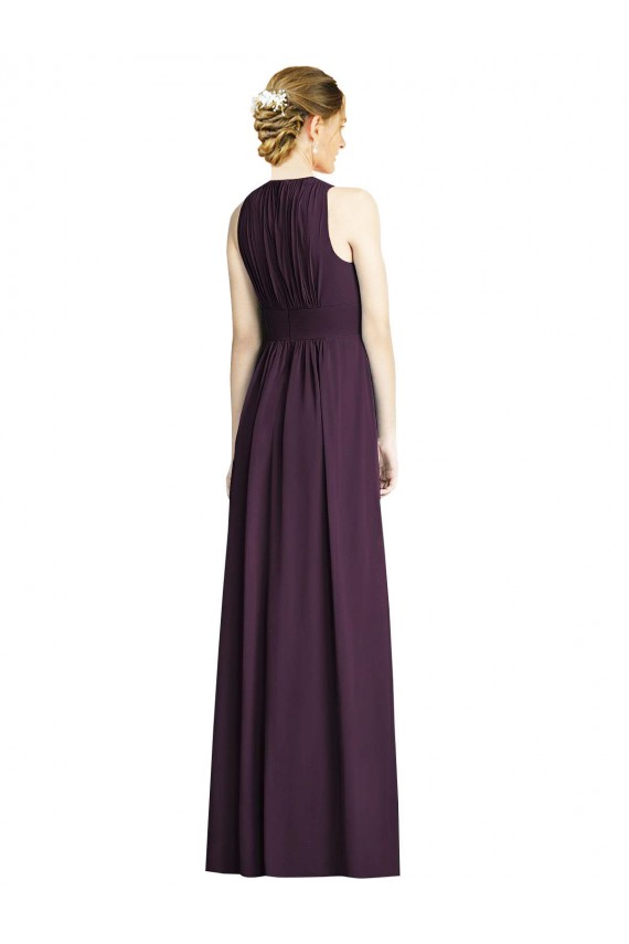 Sleeveless V-Neck Soft Chiffon Grape Long Bridesmaid Dress Bath