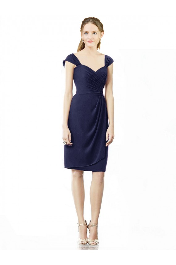 Cap Sleeves Sweetheart Soft Chiffon Dark Navy Knee Length Bridesmaid Dress Bath