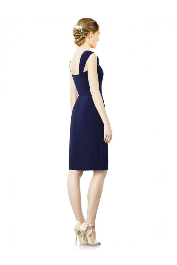Cap Sleeves Sweetheart Soft Chiffon Dark Navy Knee Length Bridesmaid Dress Bath