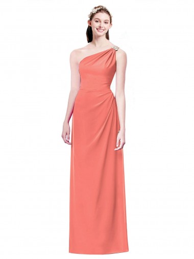 Sleeveless One Shoulder Soft Chiffon Coral Long Bridesmaid Dress Bath