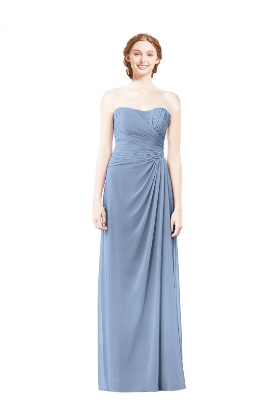 Sleeveless Strapless Chiffon Dusty Blue Long Formal Dresses / Bridesmaid Dresses Bath