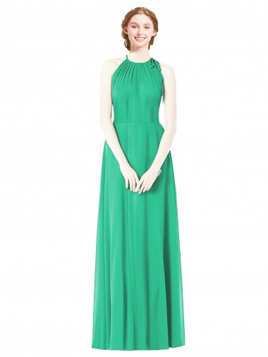 Sleeveless Halter Neck Soft Chiffon Emerald Green Long Bridesmaid Dress Bath
