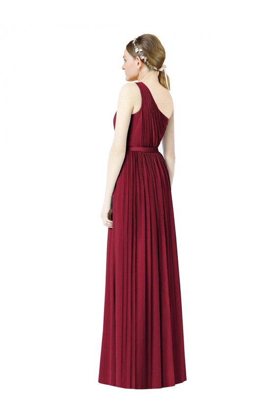 Sleeveless One Shoulder Soft Chiffon Burgundy Long Bridesmaid Gown Bath
