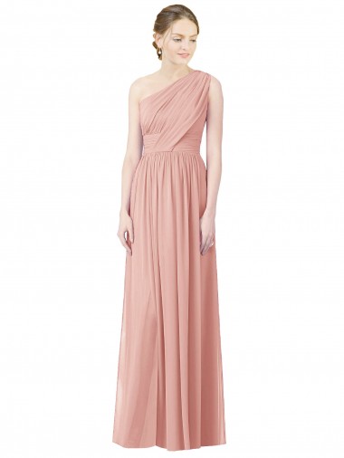 Sleeveless One Shoulder Soft Chiffon Bliss Pink Long Bridesmaid Dress Bath