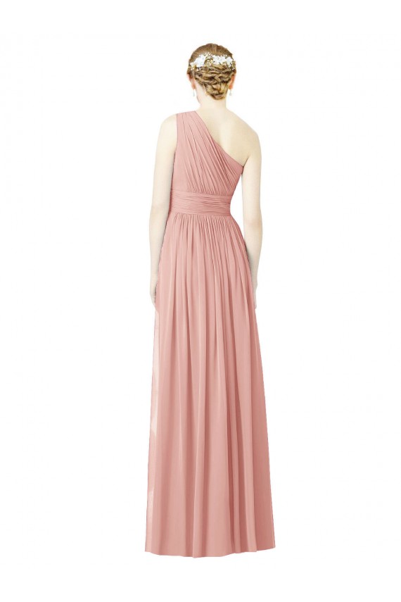 Sleeveless One Shoulder Soft Chiffon Bliss Pink Long Bridesmaid Dress Bath