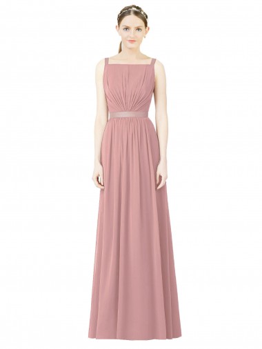 Sleeveless High Neck Soft Chiffon Dusty Pink Long Bridesmaid Dress Bath