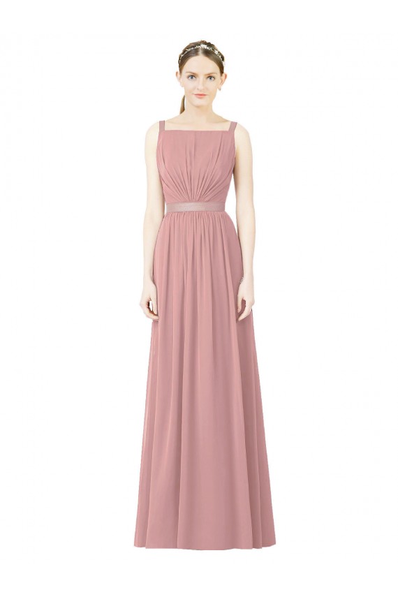 Sleeveless High Neck Soft Chiffon Dusty Pink Long Bridesmaid Dress Bath