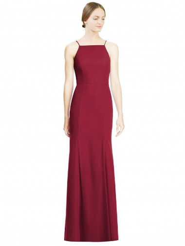 Sleeveless Spaghetti Straps Soft Chiffon Burgundy Long Bridal Party Dress Bath