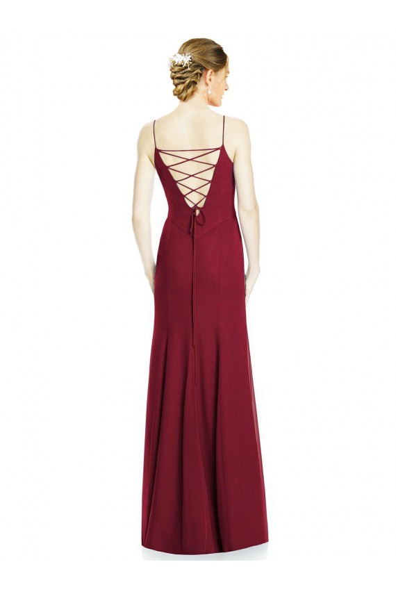 Sleeveless Spaghetti Straps Soft Chiffon Burgundy Long Bridal Party Dress Bath