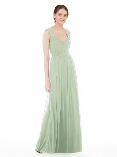 Cap Sleeves Sweetheart Soft Chiffon Sage Long Formal Dress / Bridesmaid Dress Bath