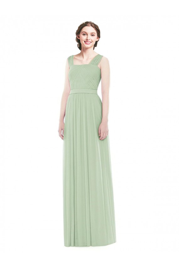 Sleeveless Spaghetti Straps Soft Chiffon Sage Long Bridal Party Dress Bath