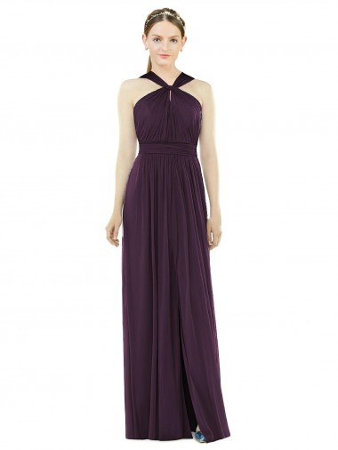Sleeveless Halter Neck Soft Chiffon Grape Long Semi Formal Evening Dress / Bridesmaid Dress Bath
