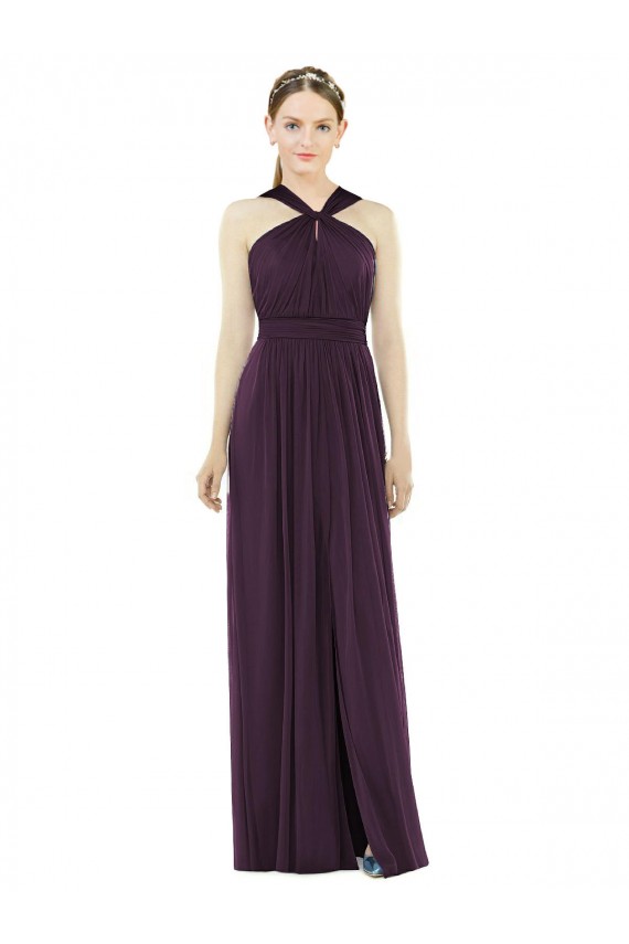 Sleeveless Halter Neck Soft Chiffon Grape Long Semi Formal Evening Dress / Bridesmaid Dress Bath