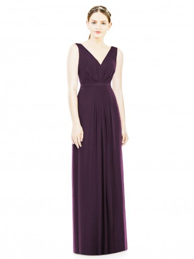 Sleeveless V-Neck Chiffon Grape Long Bridesmaid Dress / Evening Dress Bath