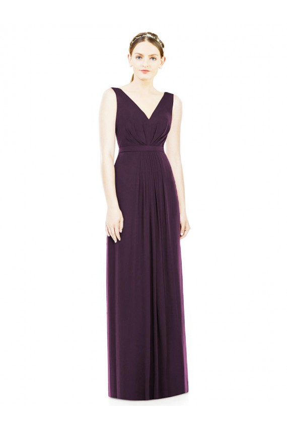 Sleeveless V-Neck Chiffon Grape Long Bridesmaid Dress / Evening Dress Bath