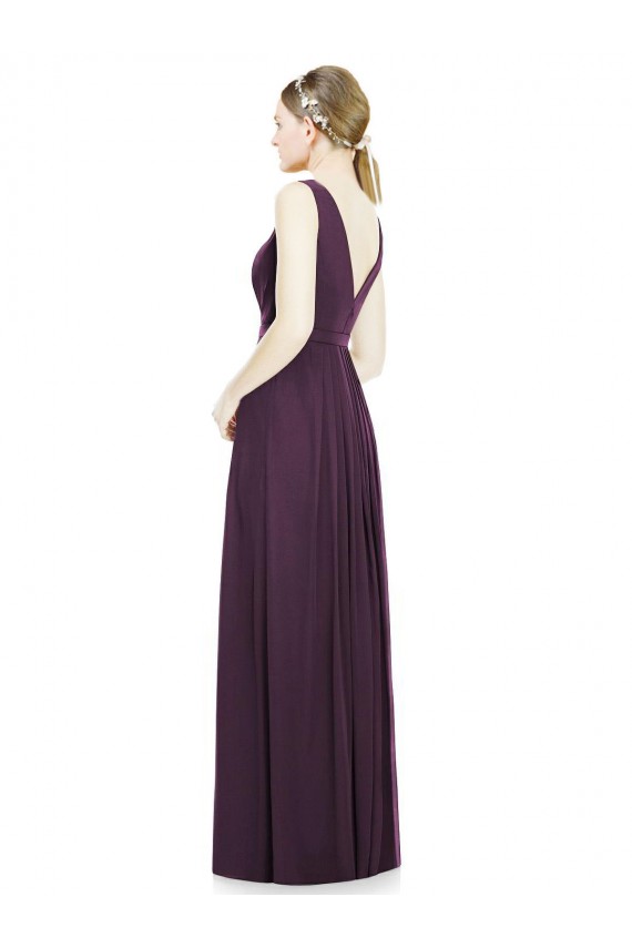 Sleeveless V-Neck Chiffon Grape Long Bridesmaid Dress / Evening Dress Bath