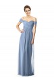 Cap Sleeves Off the Shoulder Soft Chiffon Dusty Blue Long Bridesmaid Dress Bath