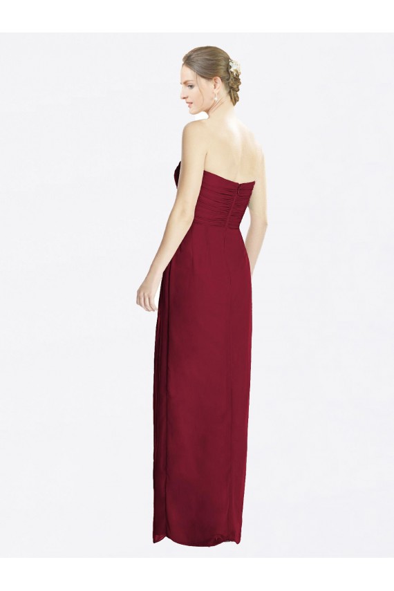 Sleeveless Sweetheart Soft Chiffon Burgundy Sheath Long Bridesmaid Dress Bath