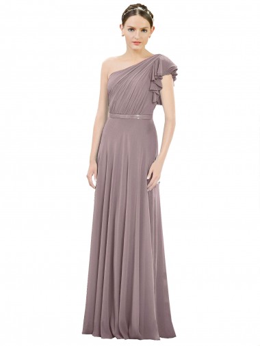 Sleeveless One Shoulder Soft Chiffon Dusty Rose Long Bridesmaid Dress Bath