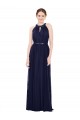 Sleeveless High Neck Soft Chiffon Dark Navy Long Bridesmaid Dress / Formal Dress Bath