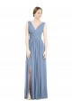 Sleeveless V-Neck Soft Chiffon Dusty Blue Long Semi Formal Evening Dress / Bridesmaid Dress Bath