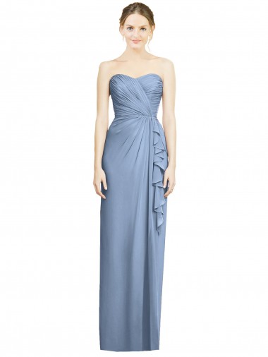 Sleeveless Strapless Soft Chiffon Dusty Blue Long Bridesmaid Dress Bath
