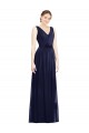 Sleeveless V-Neck Chiffon Dark Navy Long Bridesmaid Gowns Bath