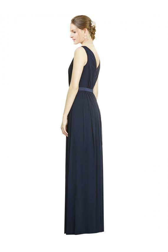 Sleeveless V-Neck Chiffon Dark Navy Long Bridesmaid Gowns Bath