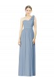Sleeveless One Shoulder Soft Chiffon Dusty Blue Long Bridesmaid Dress Bath
