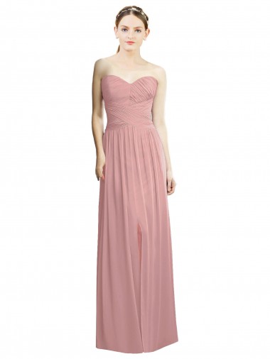 Sleeveless Strapless Chiffon Dusty Pink Long Bridesmaid Dress / Evening Dress Bath