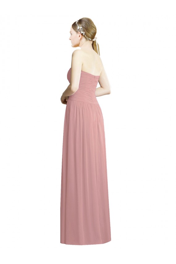 Sleeveless Strapless Chiffon Dusty Pink Long Bridesmaid Dress / Evening Dress Bath