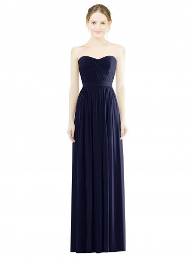 Sleeveless Strapless Soft Chiffon Dark Navy Long Formal Evening Gown / Bridesmaid Dress Bath