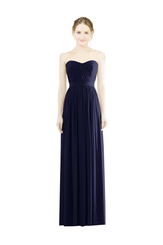 Sleeveless Strapless Soft Chiffon Dark Navy Long Formal Evening Gown / Bridesmaid Dress Bath