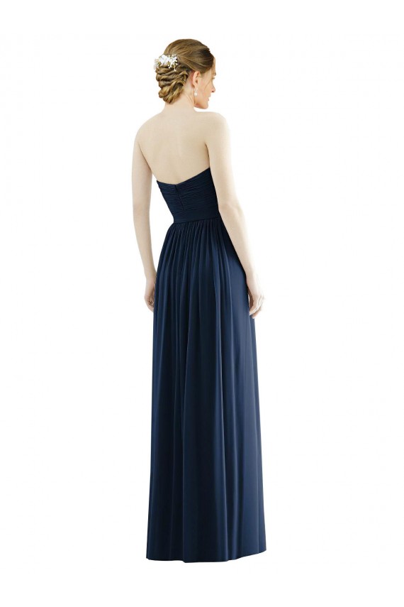 Sleeveless Strapless Soft Chiffon Dark Navy Long Formal Evening Gown / Bridesmaid Dress Bath