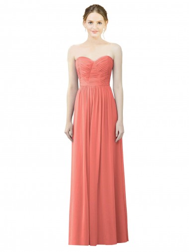 Sleeveless Strapless Soft Chiffon Coral Long Bridesmaid Dress Bath