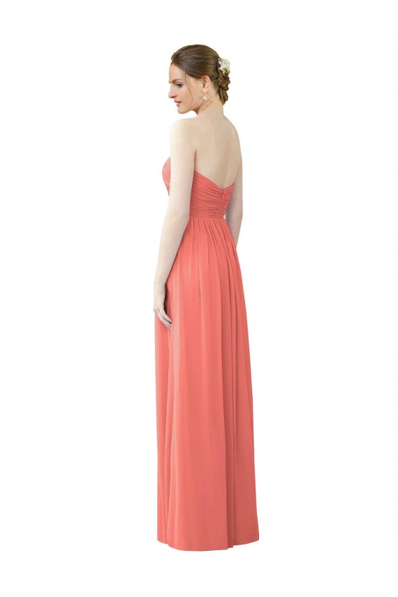 Sleeveless Strapless Soft Chiffon Coral Long Bridesmaid Dress Bath