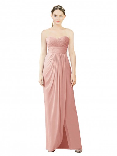 Sleeveless Strapless Soft Chiffon Bliss Pink Long High Low Bridesmaid Dress Bath