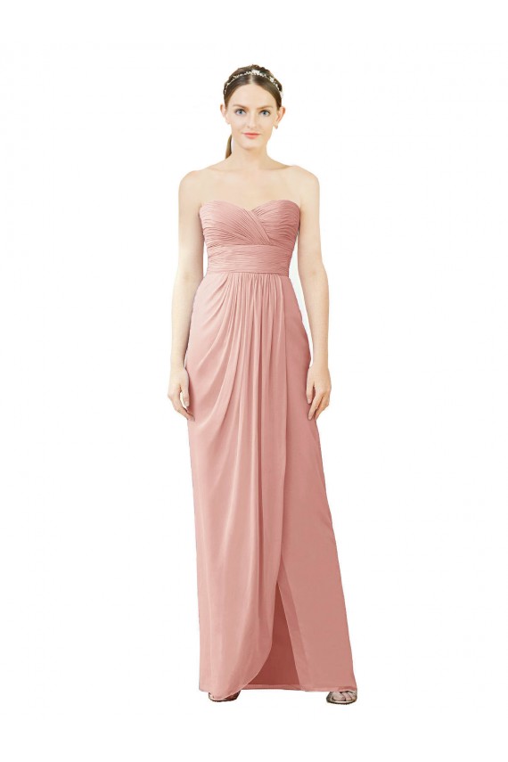 Sleeveless Strapless Soft Chiffon Bliss Pink Long High Low Bridesmaid Dress Bath