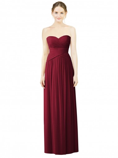 Sleeveless Sweetheart Soft Chiffon Burgundy Long Evening Dress / Bridesmaid Dress Bath