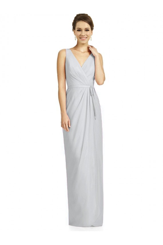 Sleeveless V-Neck Soft Chiffon Frost Long Bridesmaid Dress Bath