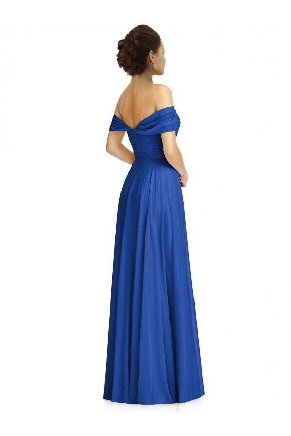 Cap Sleeves Sweetheart Soft Chiffon Royal Blue Long Semi Formal Evening Dress / Bridesmaid Dress Bath