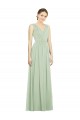 Sleeveless V-Neck Soft Chiffon Sage Long Bridesmaid Dress Bath
