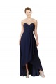 Sleeveless Sweetheart Soft Chiffon Dark Navy Long High Low Bridesmaid Dress Bath