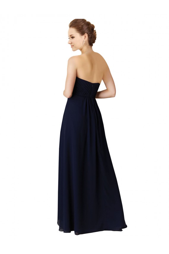 Sleeveless Sweetheart Soft Chiffon Dark Navy Long High Low Bridesmaid Dress Bath