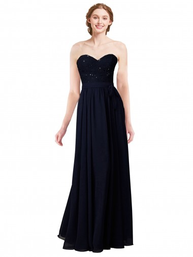 Sleeveless Sweetheart Soft Chiffon Dark Navy Long Formal Dress / Bridesmaid Dress Bath