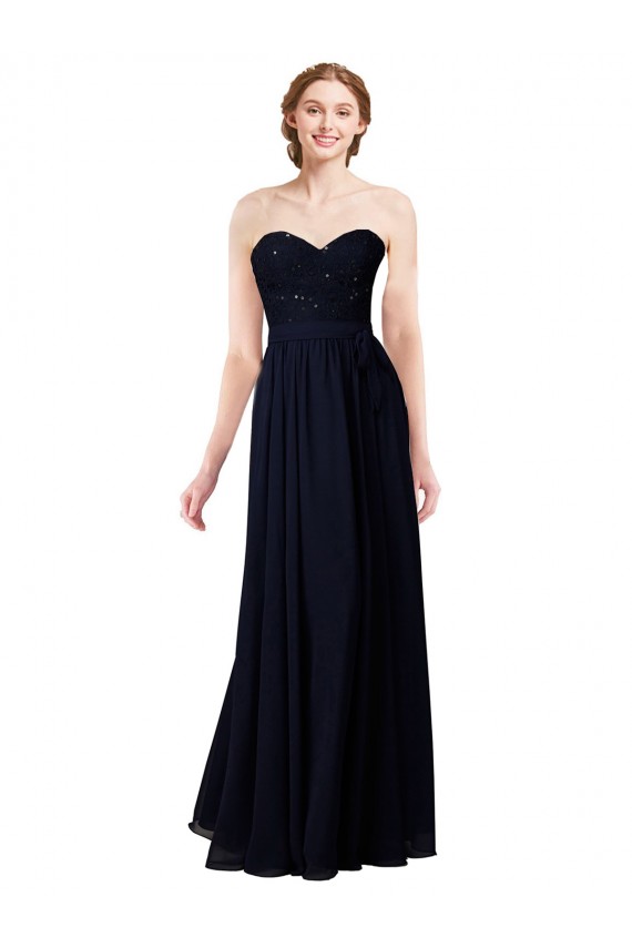 Sleeveless Sweetheart Soft Chiffon Dark Navy Long Formal Dress / Bridesmaid Dress Bath