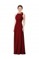 Sleeveless Halter Neck Soft Chiffon Burgundy Sheath Long Bridesmaid Dress Bath