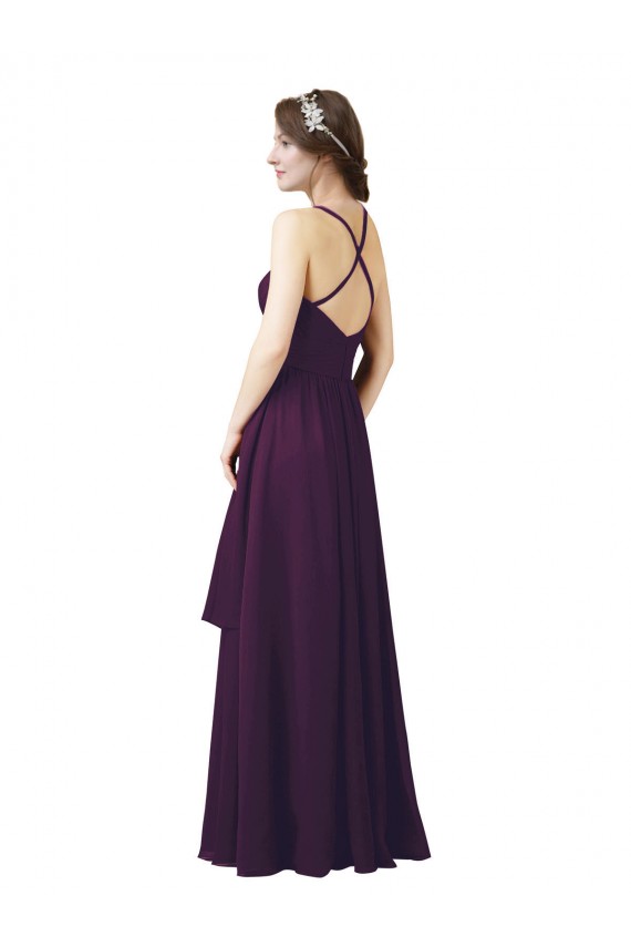 Sleeveless Sweetheart Soft Chiffon Grape Sheath Long Bridesmaid Dress Bath