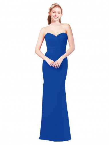 Sleeveless Sweetheart Chiffon Royal Blue Long Bridesmaid Dress / Evening Gowns Bath